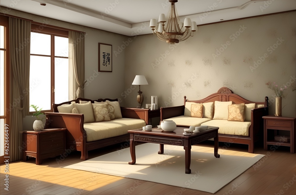 Fototapeta premium Habitación estilo asia