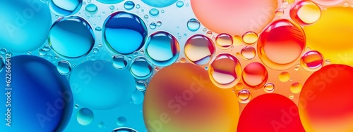 Abstract background banner texture wallpaper backdrop - Water drops bubbles liquid on colorful blue, orange, yellow, red gradient background (Generative Ai) © Corri Seizinger