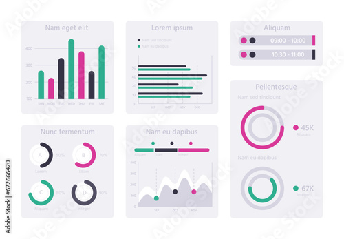 Financial chart dashboard. Business diagram analysis, modern diagram templates. Dashboard infographic flat vector illustration set