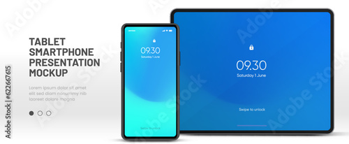 Modern laptop mockup front view and smartphone mockup high quality isolated on white background. Notebook mockup and phone device mockup for ui ux app and website presentation Stock Vector.