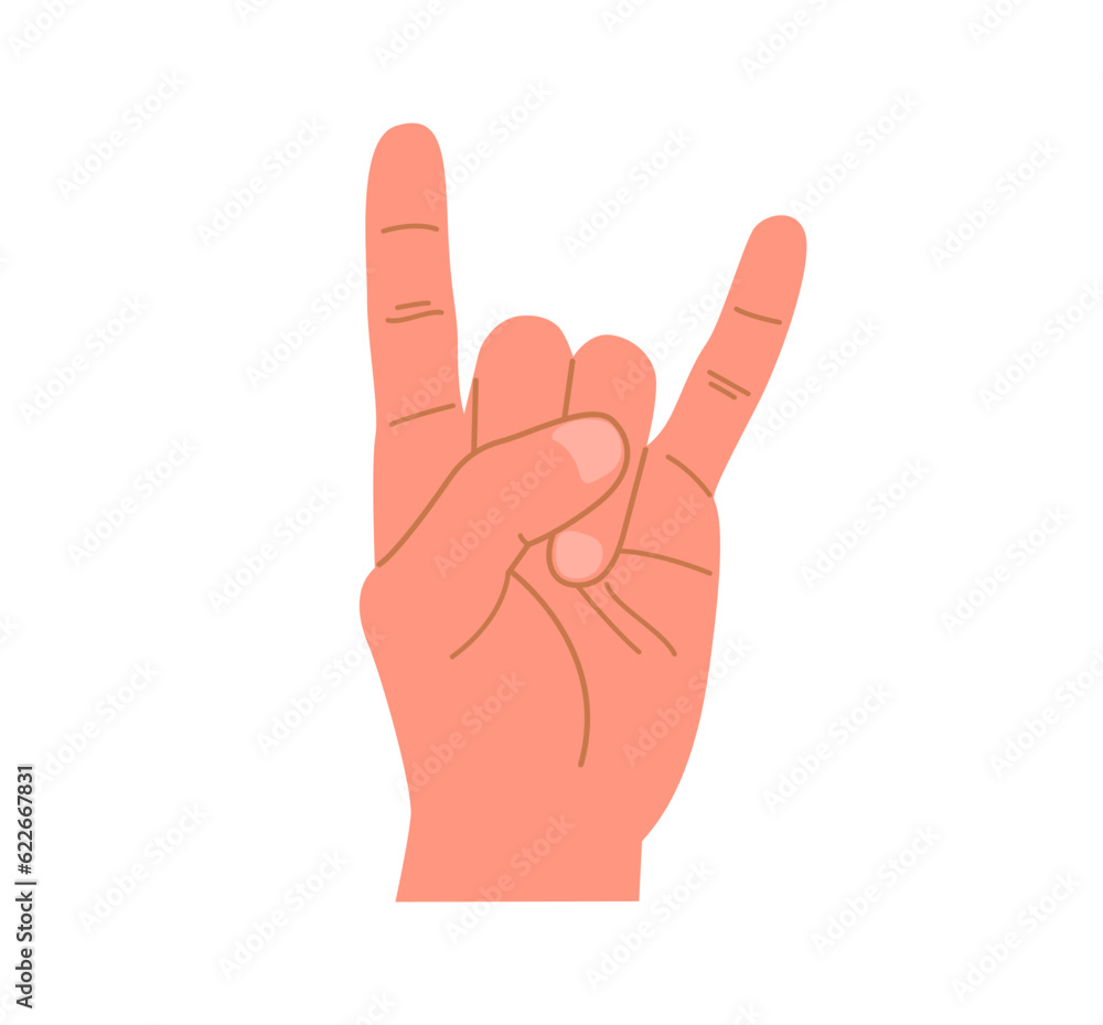 Hand showing rock sign. Human hand gesture. Vector illustration isolated on white background. Hand showing rock sign. Human hand gesture. Vector illustration isolated on white background.