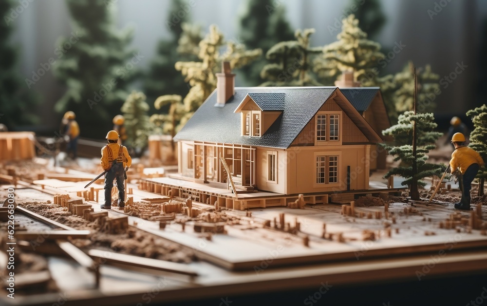 3D illustration of building houses, Labour Day, Generative Ai