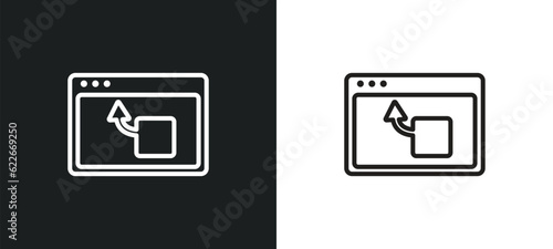 window back button outline icon in white and black colors. window back button flat vector icon from user interface collection for web, mobile apps and ui.
