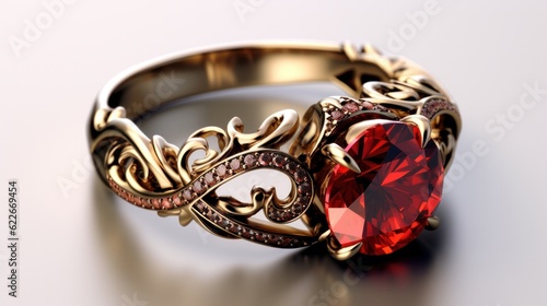 golden ring with red sapphires
