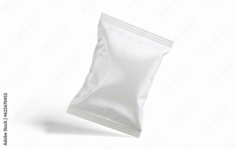 Potato chips packaging white color and rendered with 3D software
