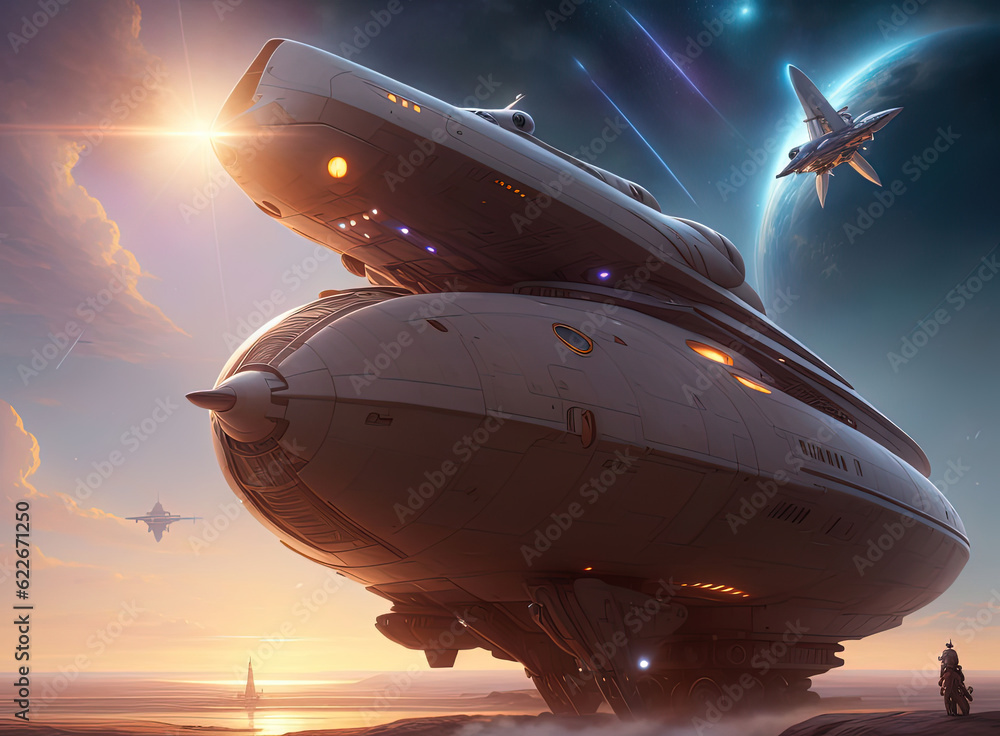 Spaceship among the stars. Ai generated Spaceship among the stars. Ai generated