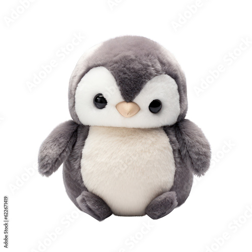 Stuffed toy penguin cutout isolated on white transparent background
