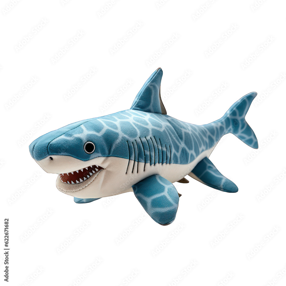 Stuffed toy shark cutout isolated on white transparent background
