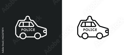 police car outline icon in white and black colors. police car flat vector icon from transport aytan collection for web, mobile apps and ui. photo