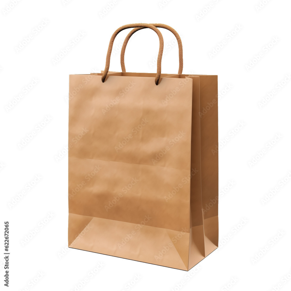 Eco friendly packaging material - Blank empty brown paper bag shopping bags shop carry bag recyclable, isolated on transparent background png (Generative Ai) Eco friendly packaging material - Blank empty brown paper bag shopping bags shop carry bag recyclable, isolated on transparent background png (Generative Ai)
