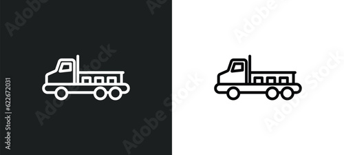 flatbed lorry outline icon in white and black colors. flatbed lorry flat vector icon from transportation collection for web, mobile apps and ui.
