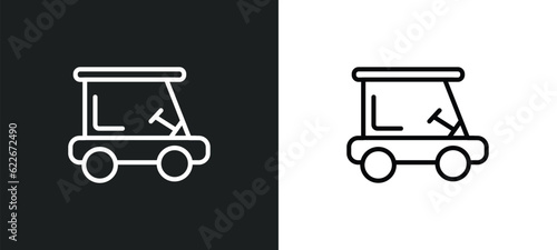 golf cart outline icon in white and black colors. golf cart flat vector icon from transportation collection for web, mobile apps and ui.