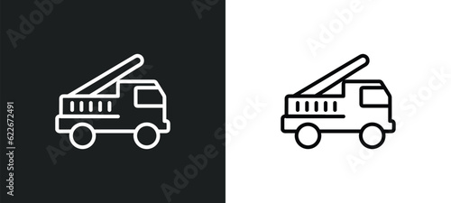 fire truck outline icon in white and black colors. fire truck flat vector icon from transportation collection for web, mobile apps and ui.