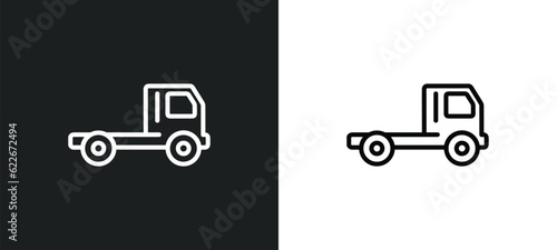 flatbed lorry outline icon in white and black colors. flatbed lorry flat vector icon from transportation collection for web, mobile apps and ui. photo