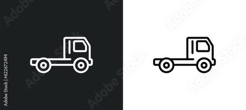 flatbed lorry outline icon in white and black colors. flatbed lorry flat vector icon from transportation collection for web, mobile apps and ui.