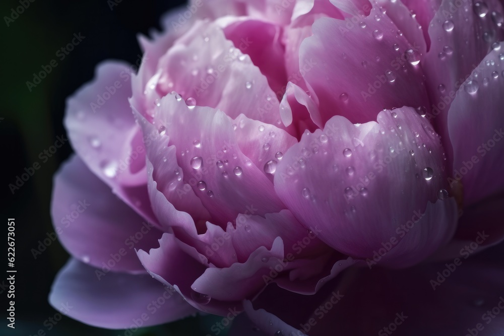 Close up natural background with beautiful water drops on a pink and lilac petal peony. Ai generative. Close up natural background with beautiful water drops on a pink and lilac petal peony. Ai generative.