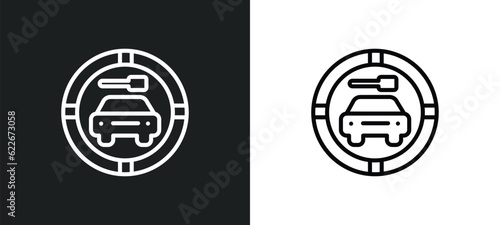 car and key outline icon in white and black colors. car and key flat vector icon from transport collection for web, mobile apps ui.