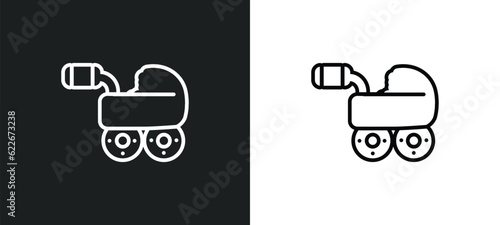 baby trolley outline icon in white and black colors. baby trolley flat vector icon from transport collection for web, mobile apps and ui.