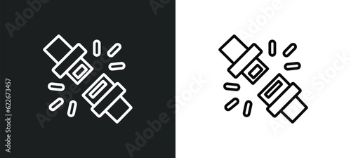 seatbelt outline icon in white and black colors. seatbelt flat vector icon from transport collection for web, mobile apps and ui.