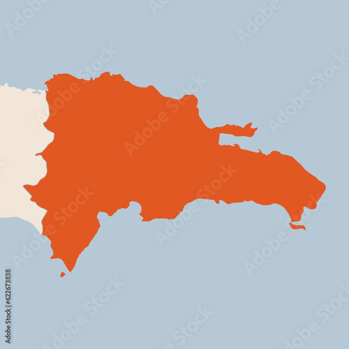 Map of the country of Dominican Republic highlighted in orange isolated on a beige blue background