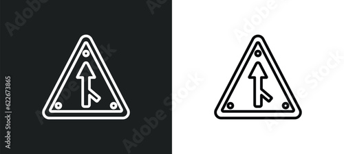 merging outline icon in white and black colors. merging flat vector icon from traffic signs collection for web, mobile apps and ui.