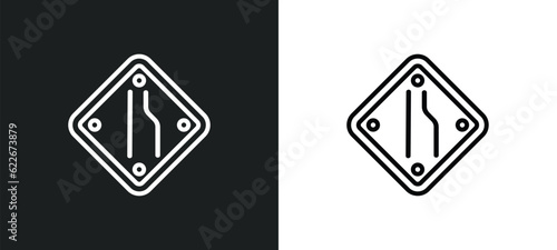 narrow lane outline icon in white and black colors. narrow lane flat vector icon from traffic signs collection for web, mobile apps and ui.
