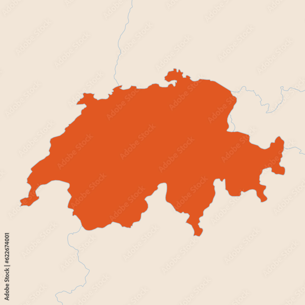 Obraz premium Map of the country of Switzerland highlighted in orange isolated on a beige blue background
