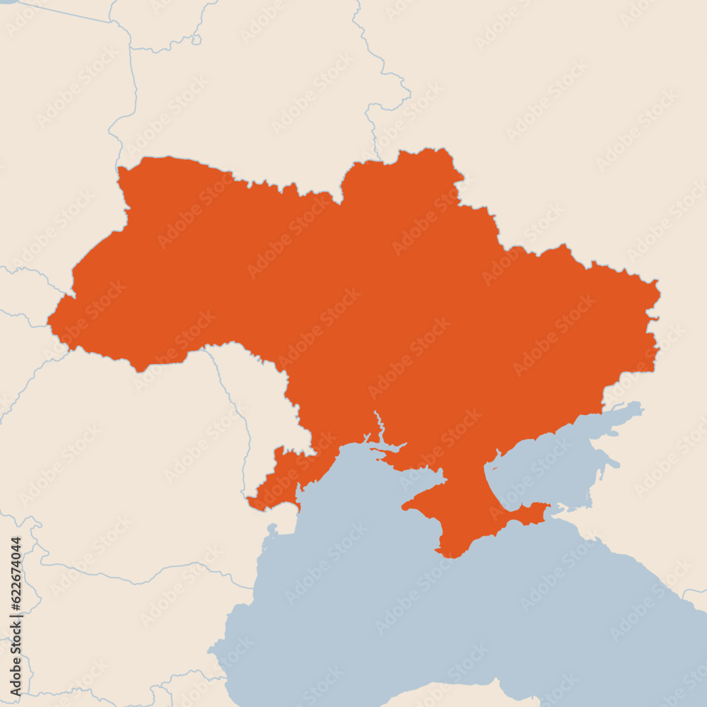Map of the country of Ukraine highlighted in orange isolated on a beige blue background Map of the country of Ukraine highlighted in orange isolated on a beige blue background
