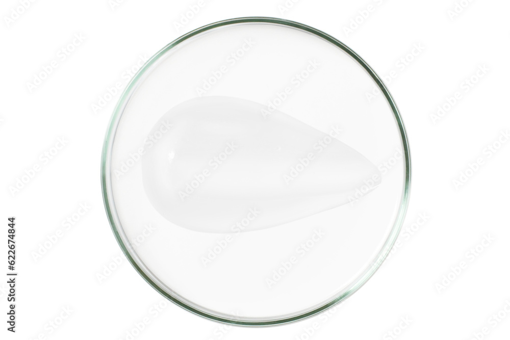 Petri dish isolated on empty background. A smear of cosmetic cream in a Petri dish. Petri dish isolated on empty background. A smear of cosmetic cream in a Petri dish.