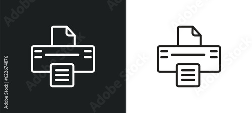 printer with printed paper outline icon in white and black colors. printer with printed paper flat vector icon from tools and utensils collection for web, mobile apps and ui.