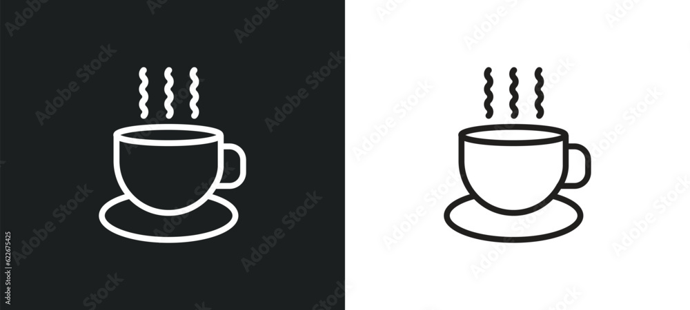 cup of hot coffee outline icon in white and black colors. cup of hot coffee flat vector icon from tools and utensils collection for web, mobile apps and ui.