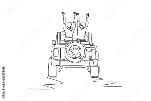 Continuous one line drawing road trip concept. Single line draw design vector graphic illustration.