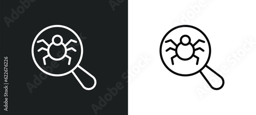 search bug outline icon in white and black colors. search bug flat vector icon from technology collection for web, mobile apps and ui.