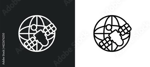 news via satellite outline icon in white and black colors. news via satellite flat vector icon from technology collection for web, mobile apps and ui.