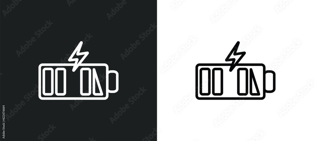 Obraz premium battery charge almost full outline icon in white and black colors. battery charge almost full flat vector icon from technology collection for web, mobile apps and ui.