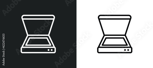 scanner with cover outline icon in white and black colors. scanner with cover flat vector icon from technology collection for web, mobile apps and ui.