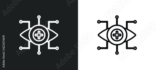 contact lens outline icon in white and black colors. contact lens flat vector icon from technology collection for web, mobile apps and ui.