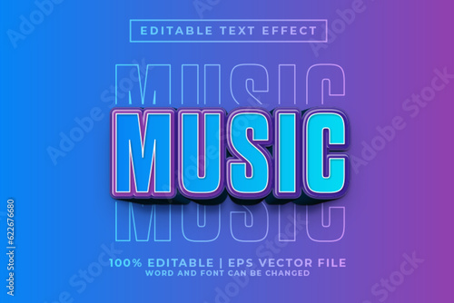 Music 3d Editable Text Effect Cartoon Style Premium Vector