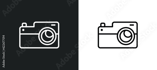 photograph camera outline icon in white and black colors. photograph camera flat vector icon from technology collection for web, mobile apps and ui.
