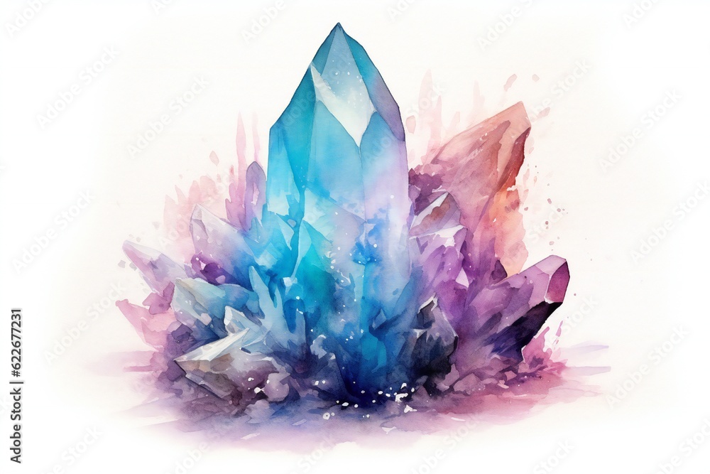 Fantasy watercolor crystal on white background Generative AI Fantasy watercolor crystal on white background Generative AI