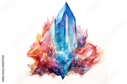 Fantasy watercolor crystal on white background Generative AI 