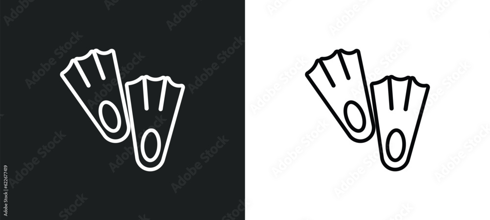 Obraz premium fins outline icon in white and black colors. fins flat vector icon from summer collection for web, mobile apps and ui.