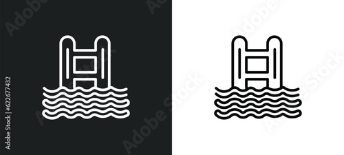 swimming pool ladder outline icon in white and black colors. swimming pool ladder flat vector icon from summer collection for web, mobile apps and ui.