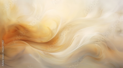 Generative AI image of abstract beige-white smoke movement backdrop: Subtle waves of beige and white gracefully merge, forming a gentle and sophisticated ambiance of warmth and tranquility.