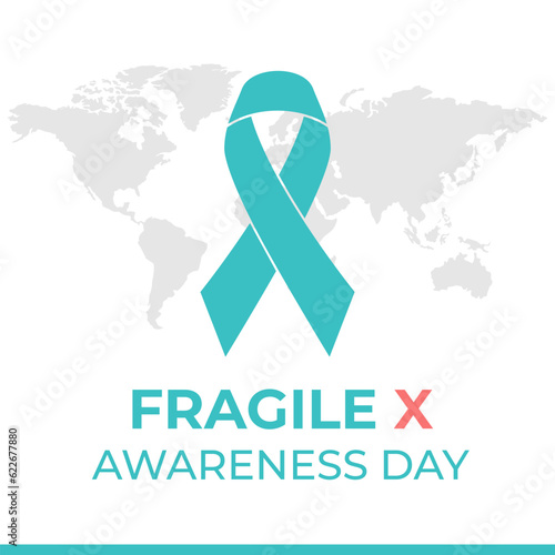 Vector graphic of National Fragile X Awareness Day, with ribbon and world map silhouette icon vector. July 22. Important day