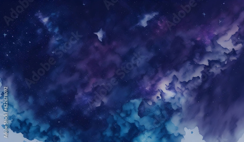 Blue and purple starry sky watercolor  Nebula  Watercolor Painting  Abstract Backgrounds