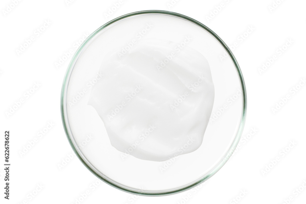 Petri dish isolated on empty background. A smear of cosmetic cream in a Petri dish. Petri dish isolated on empty background. A smear of cosmetic cream in a Petri dish.