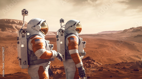 Mars Exploration Triumph: Astronauts in Action. Generative AI