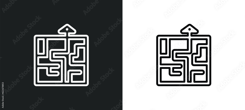 strategy in a labyrinth outline icon in white and black colors. strategy in a labyrinth flat vector icon from startup stategy and collection for web, mobile apps and ui.