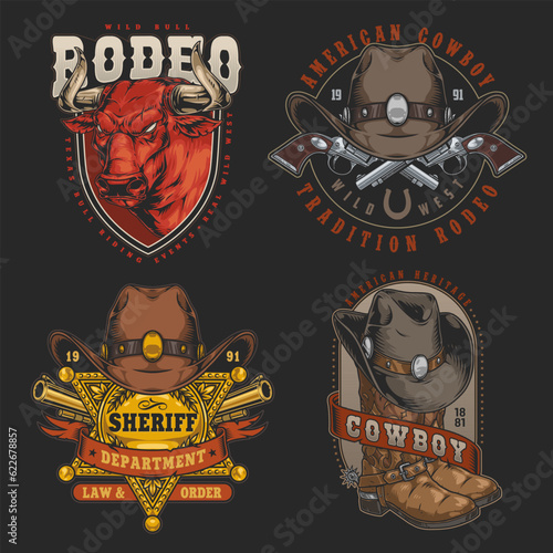 Wild west set stickers colorful